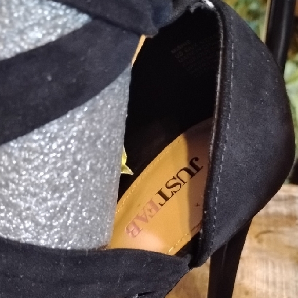 JustFab Elegant Black Velvet Ribbon-Tie Heels - Picture 2 of 15